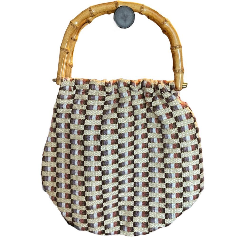 H&M Boho Wood Handle Woven Tote Bag
